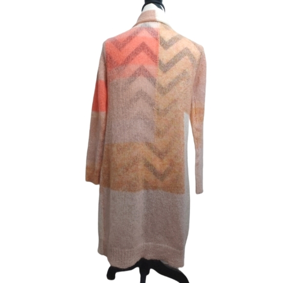 Parrish Mohair Wool Sz M Neutral Colorblock Open Front Long Cardigan - Picture 2 of 11